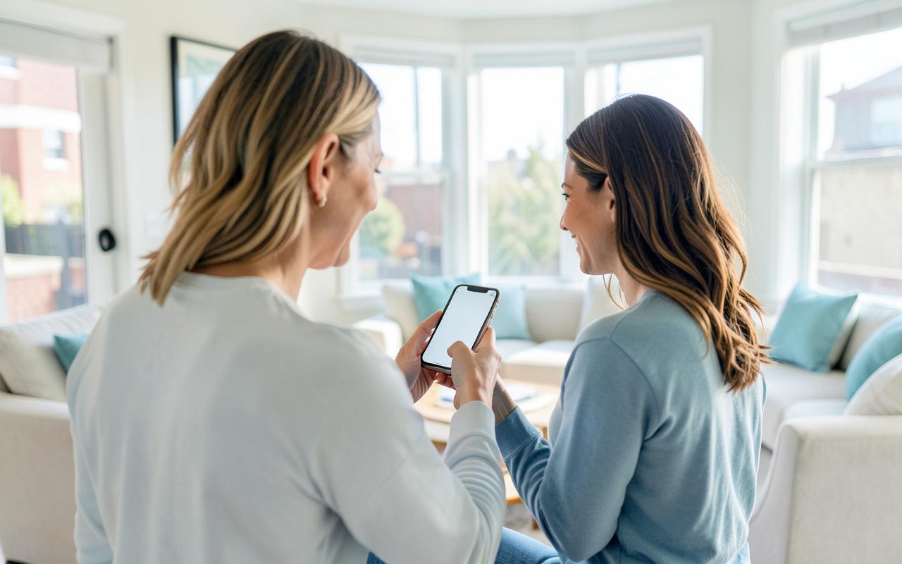 Friends sharing a D&S Cleaning referral in a freshly cleaned home